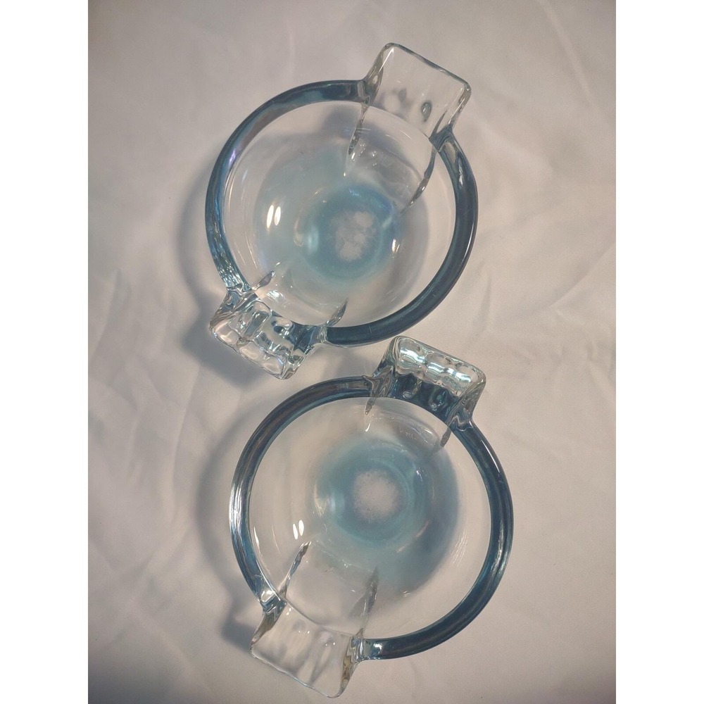 Lot 2 Vintage CARNIVAL Glass Art DECO 1 Iridescent Blue Depression Glass ASHTRAY